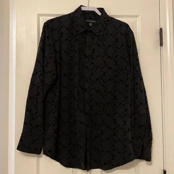 jhane barnes dress shirts Rare Jhane Barnes Platinum Collection Geometric Wavy Button Up Dress Shirt Sz XL